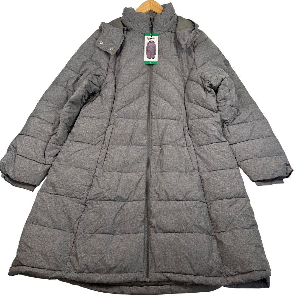 Bench Urbanwear Womens Grey Longline Puffer Jacket Detachable Hood XL BLKM12751C